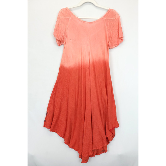 Asymmetrical Dress Boho Hippie Watercolor Ombre Peach Rust Floral Embroidered M - Picture 2 of 15